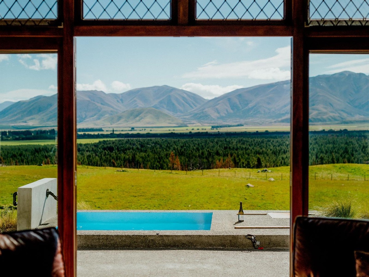 Pool view at Mt Cook Lakeside Retreat, a luxury lodge in New Zealand