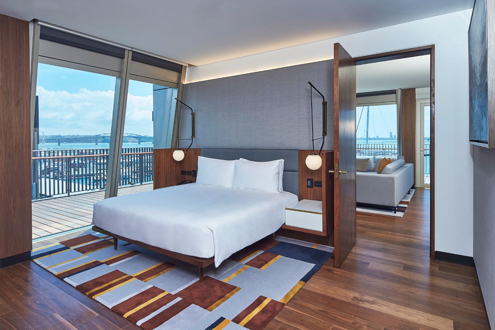 Guest bedroom with sea view at Park Hyatt Auckland in New Zealand