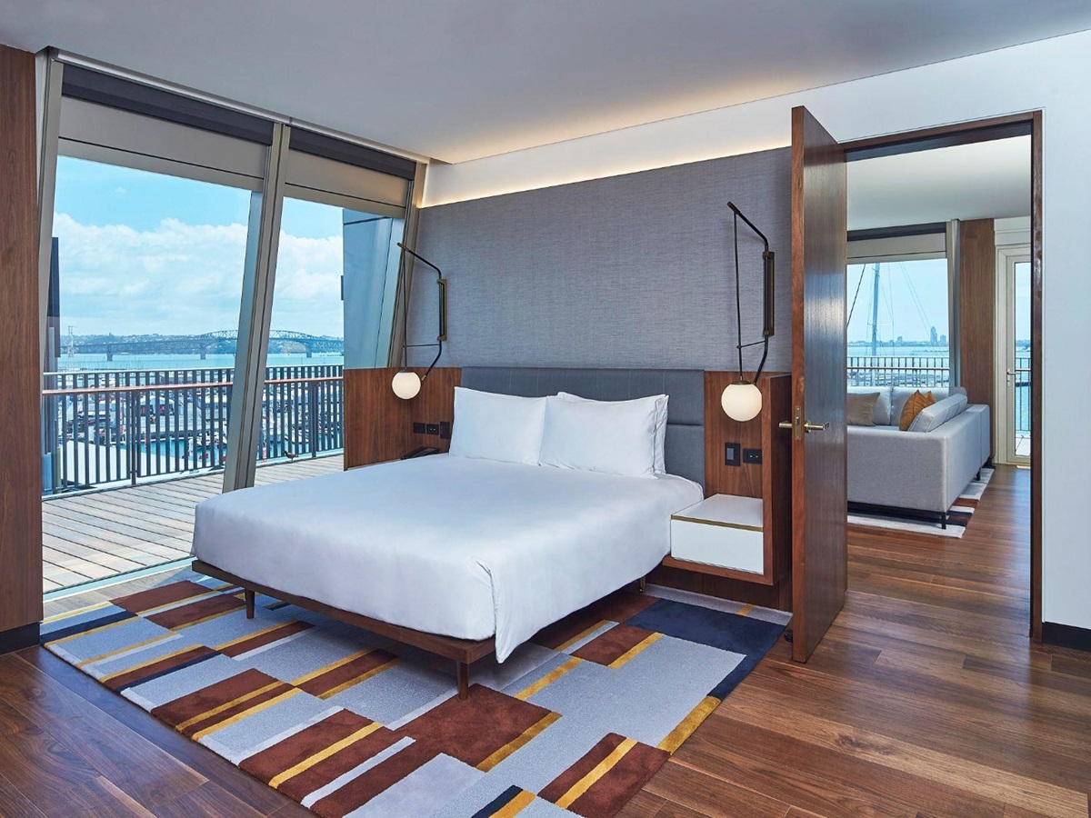 Guest bedroom with sea view at Park Hyatt Auckland in New Zealand