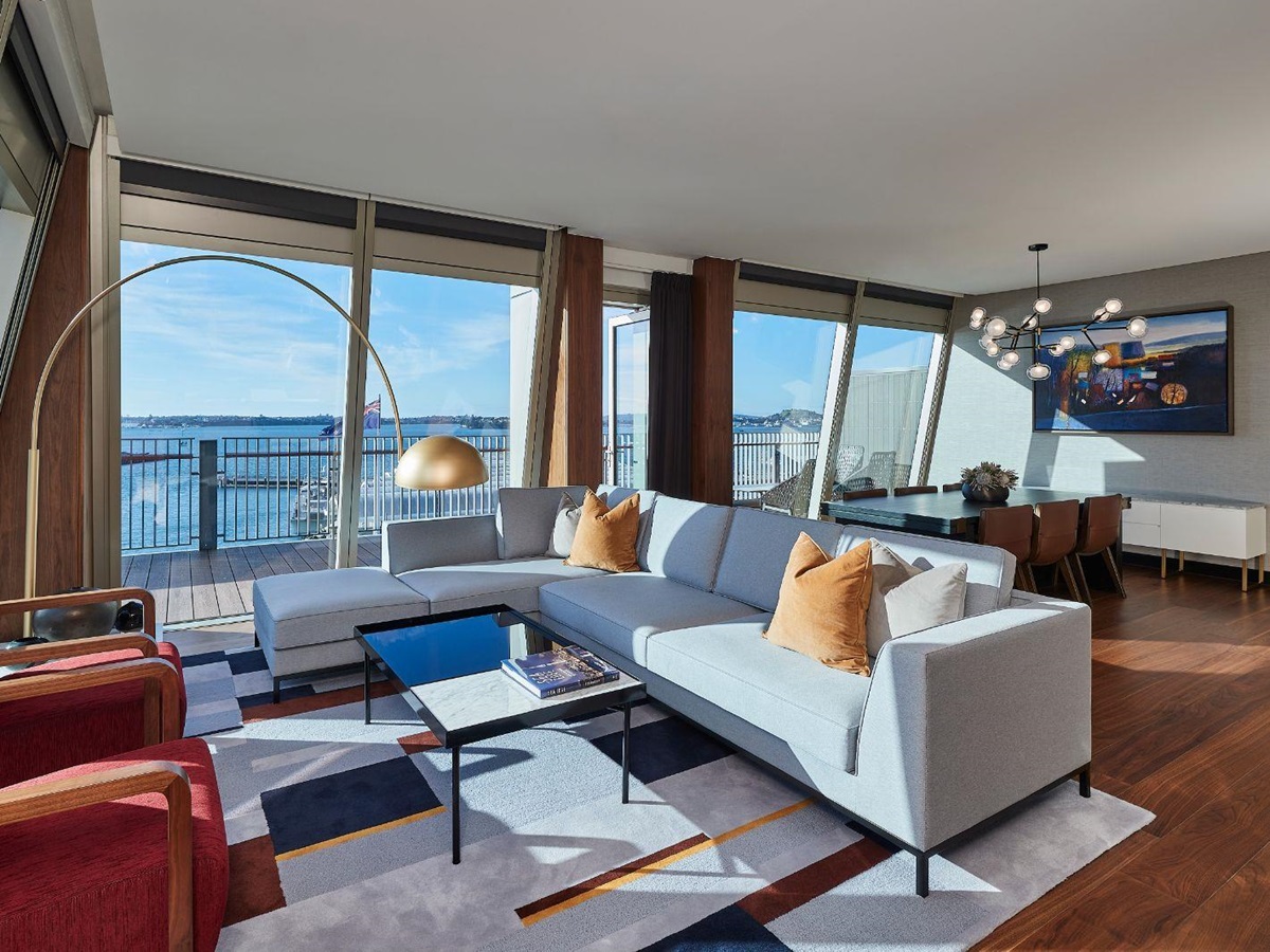 Guest suite lounge with sea view at Park Hyatt Auckland in New Zealand