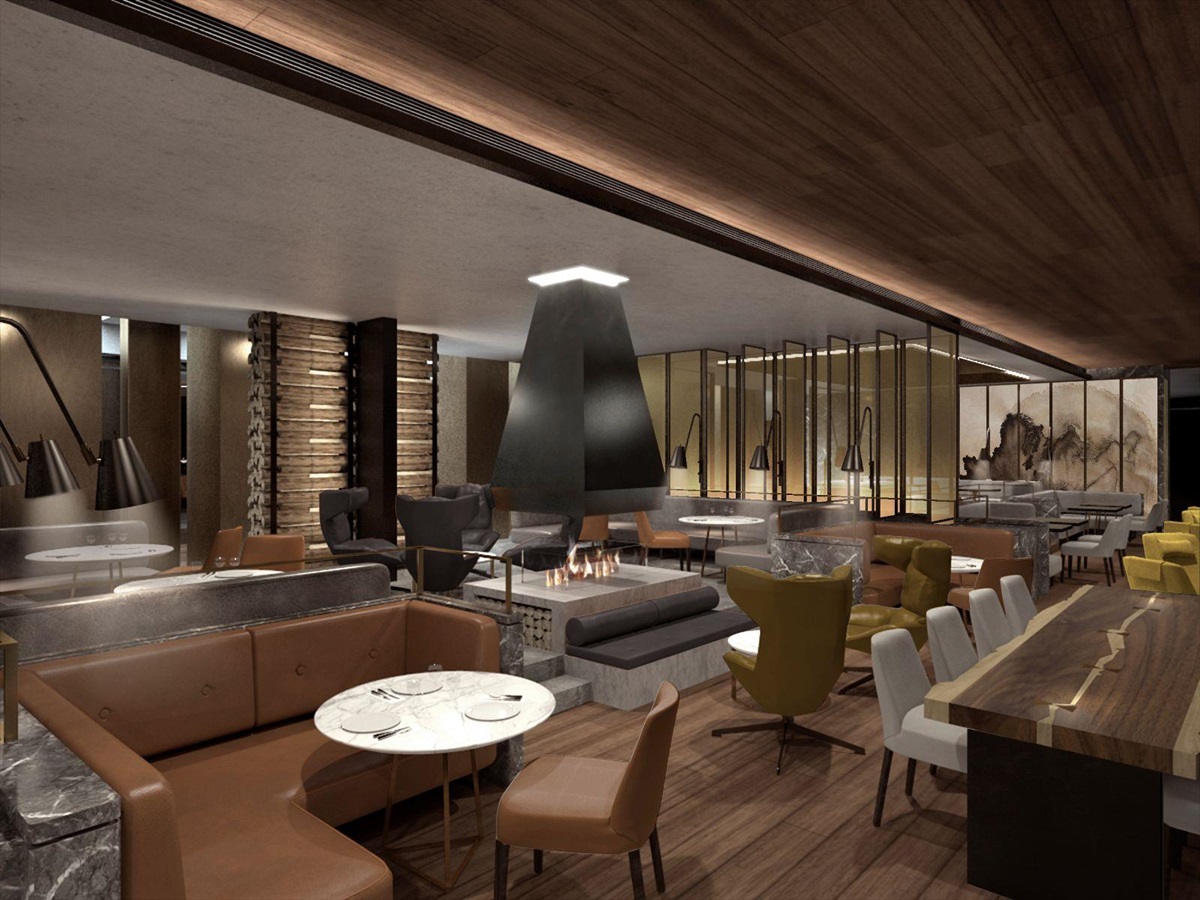 Restaurant with fire place at Park Hyatt Auckland in New Zealand