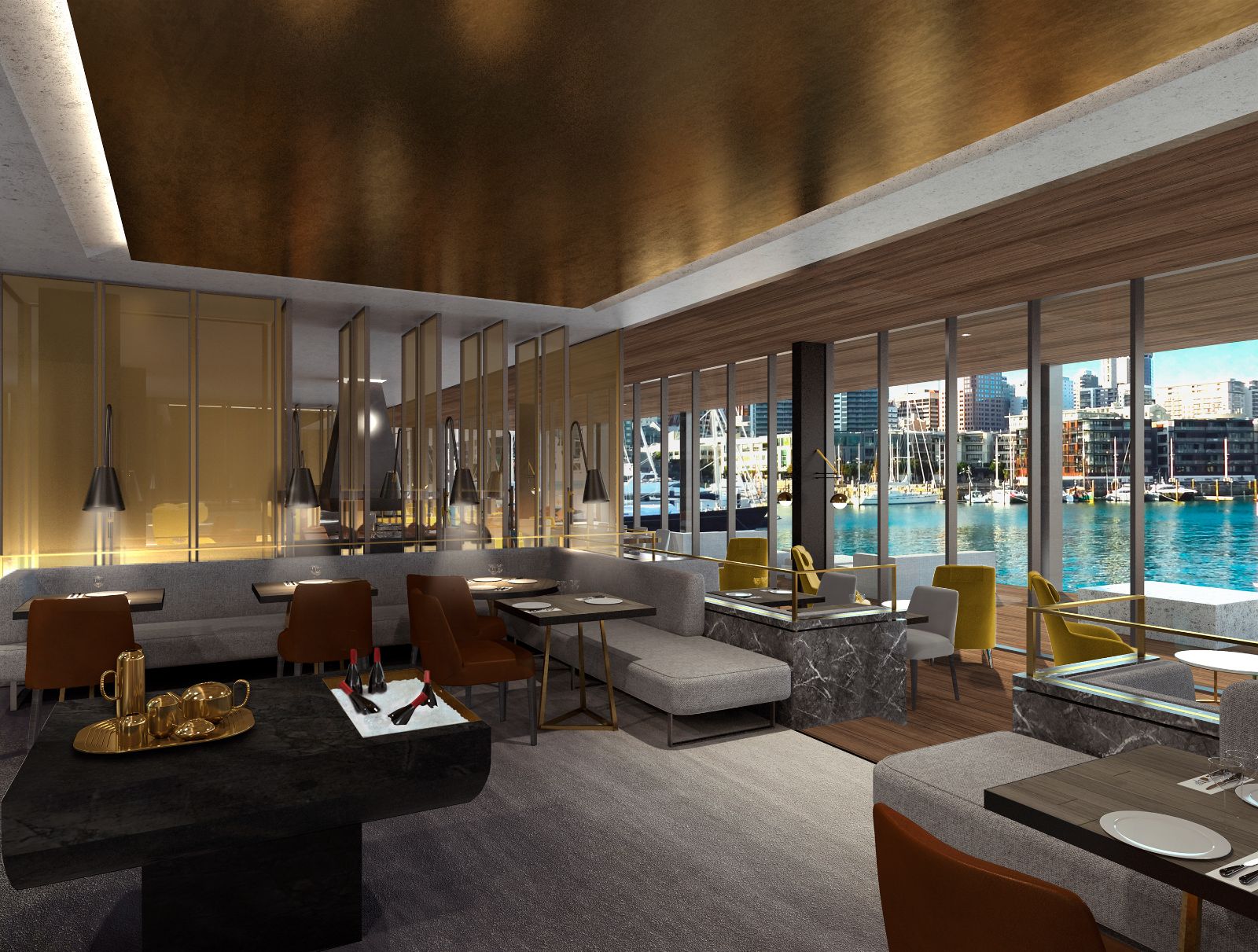Restaurant and harbour view at Park Hyatt Auckland in New Zealand