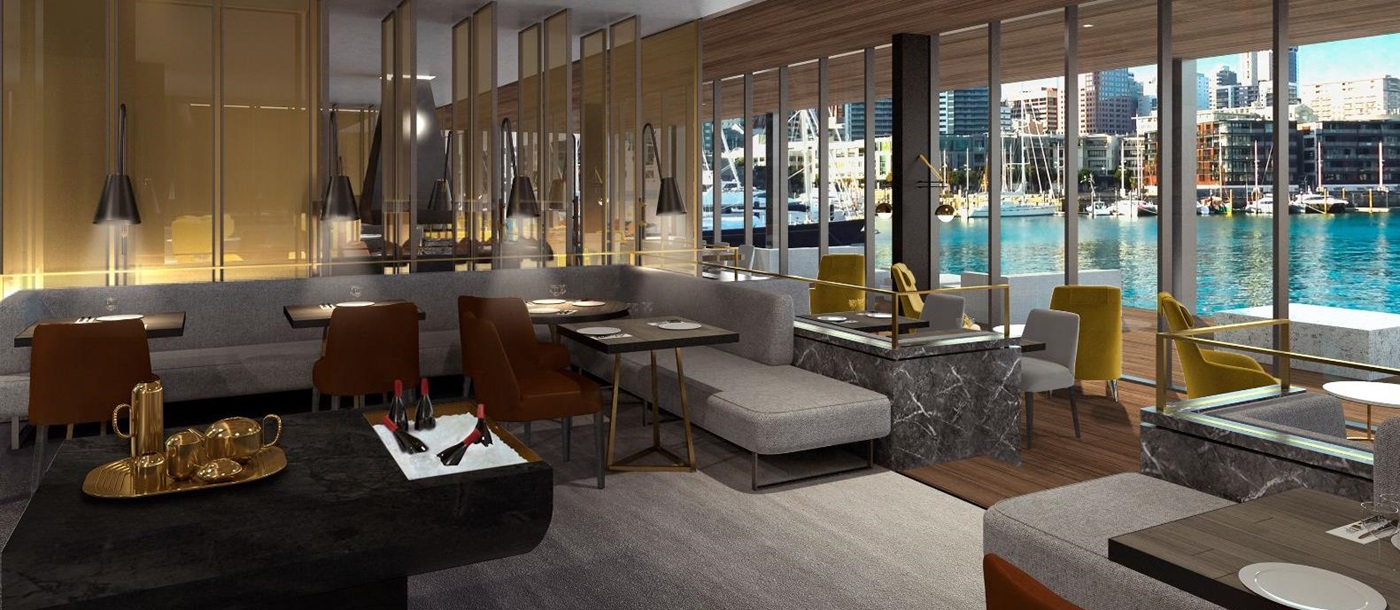 Restaurant and harbour view at Park Hyatt Auckland in New Zealand