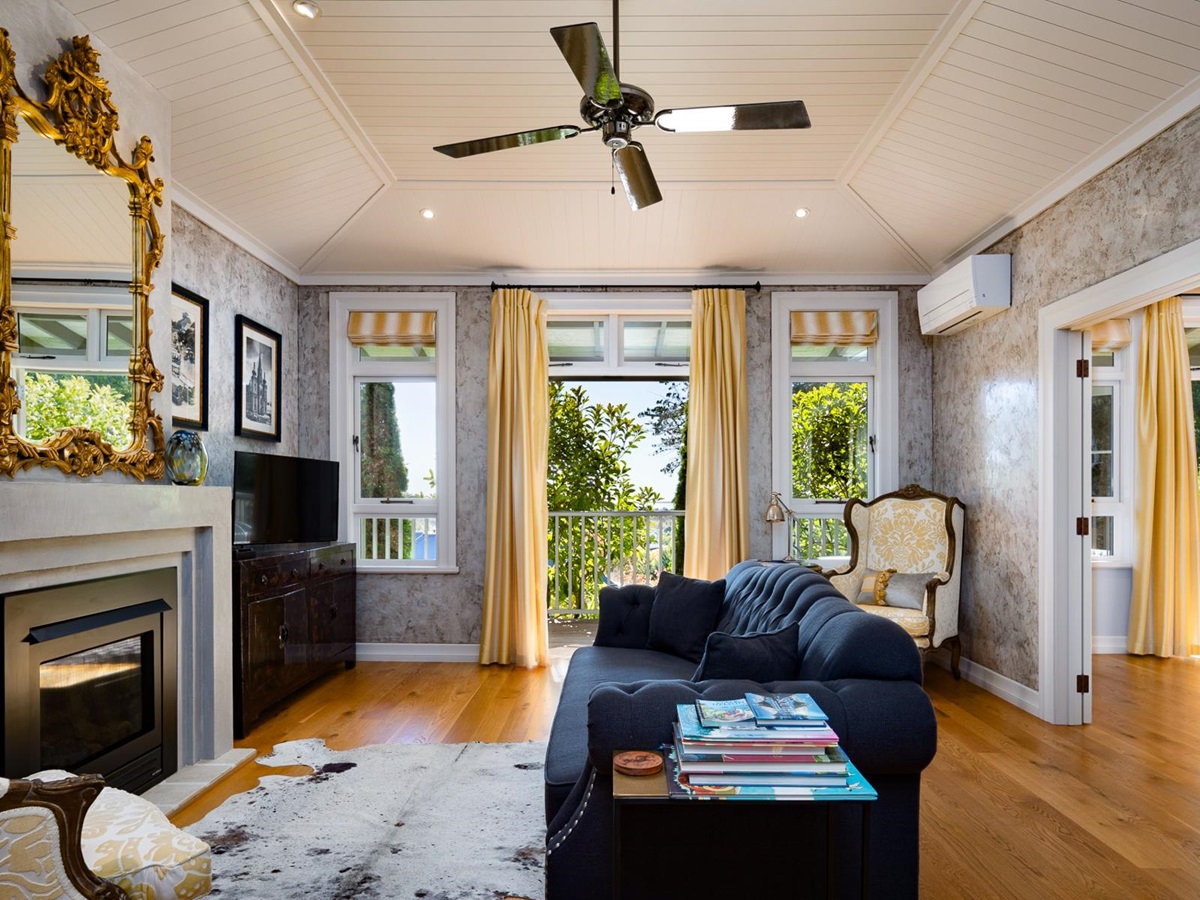 Hilliard Suite lounge at Pihopa Retreat in Nelson, New Zealand