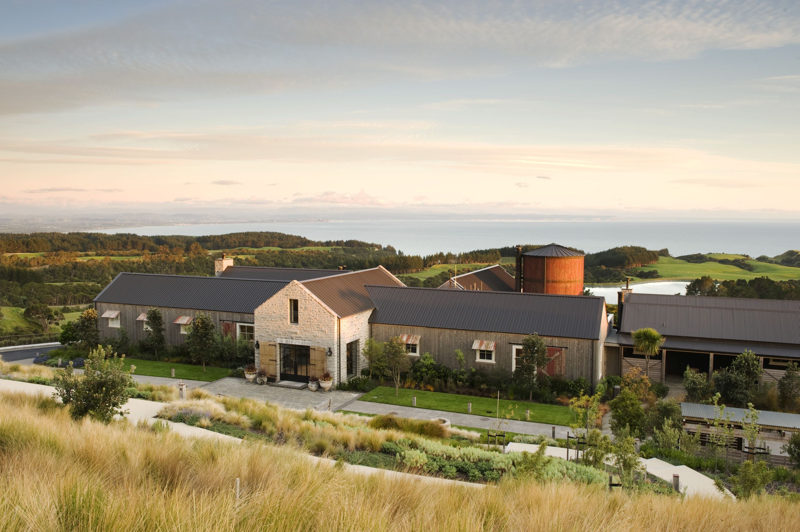 The facade of The Farm in Cape Kidnappers