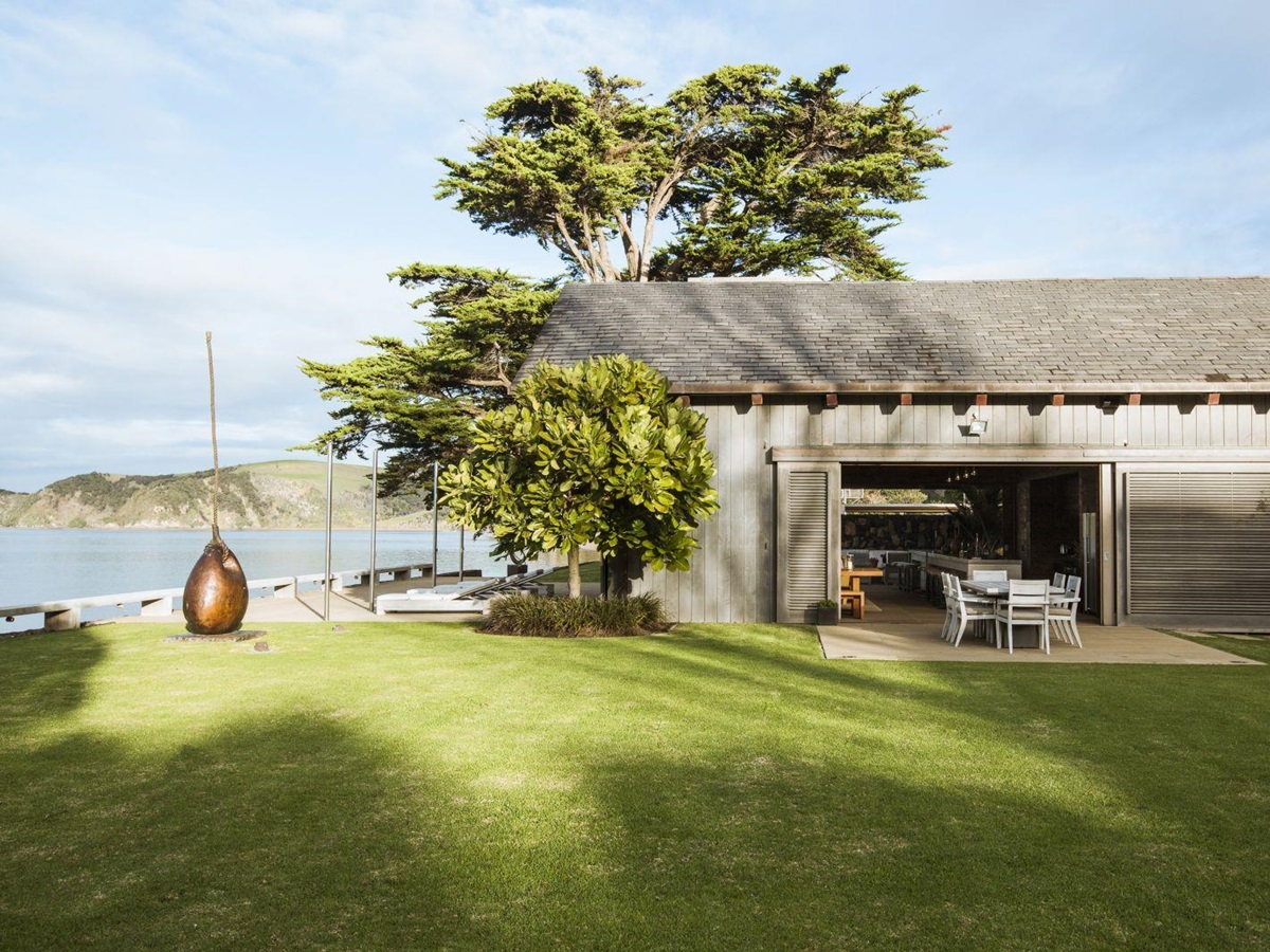 The Landing New Zealand The Boathouse outdoor dining area on the lawn