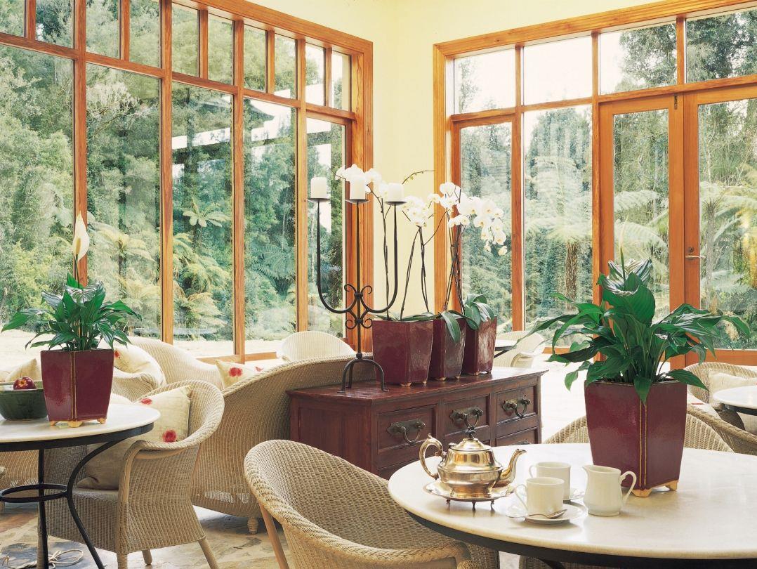 Conservatory and breakfast room at Treetops Lodge & Estate in Rotorua, New Zealand