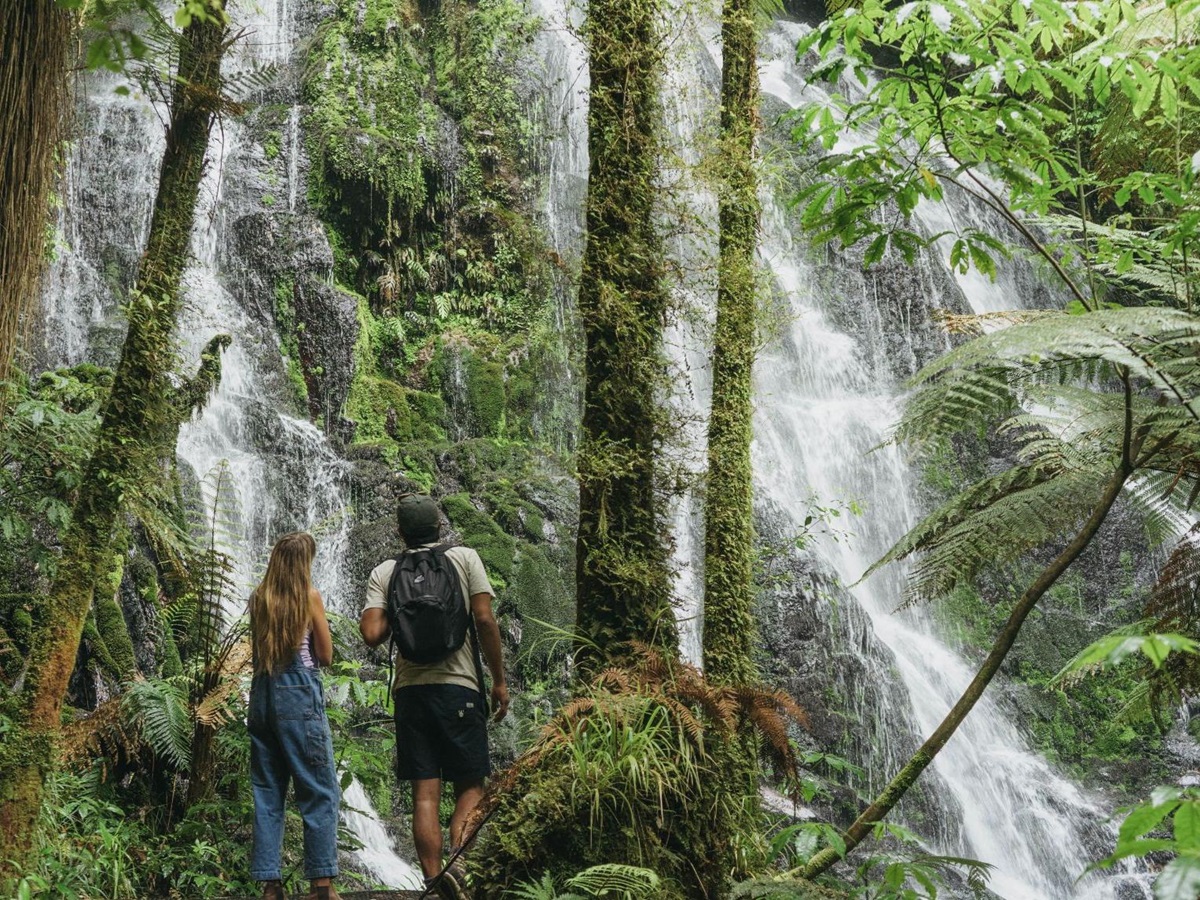 Waterfall on the grounds of Treetops Lodge & Estate in Rotorua, New Zealand