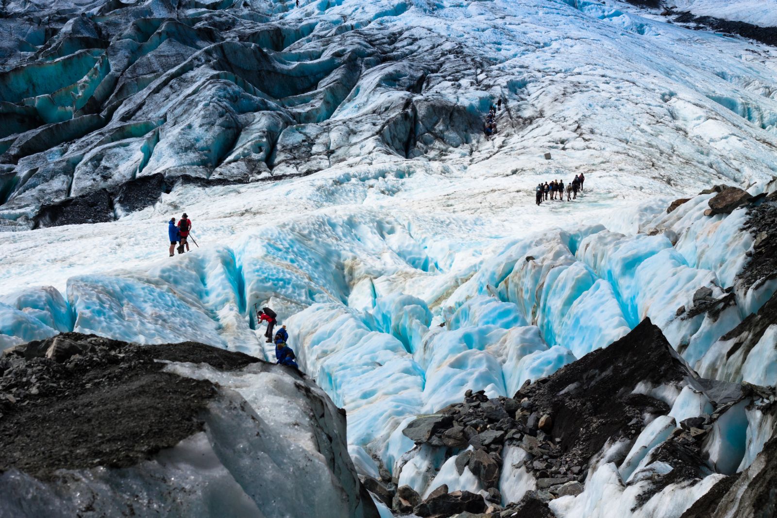 People trekking on Franz Josef glacier