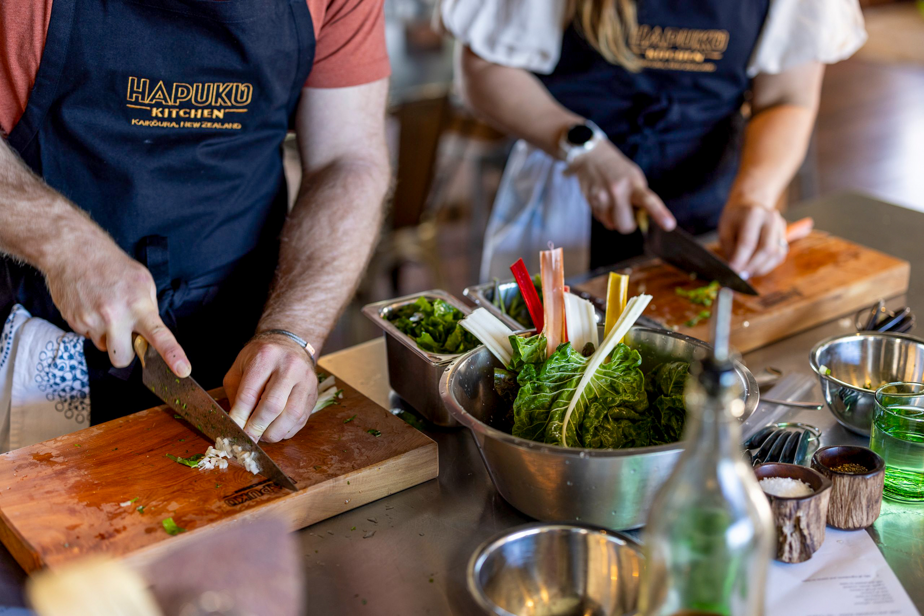 A cooking class at Hapuku in New Zealand