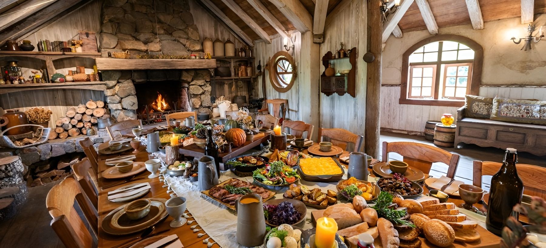Banquet setup at the Hobbiton film set