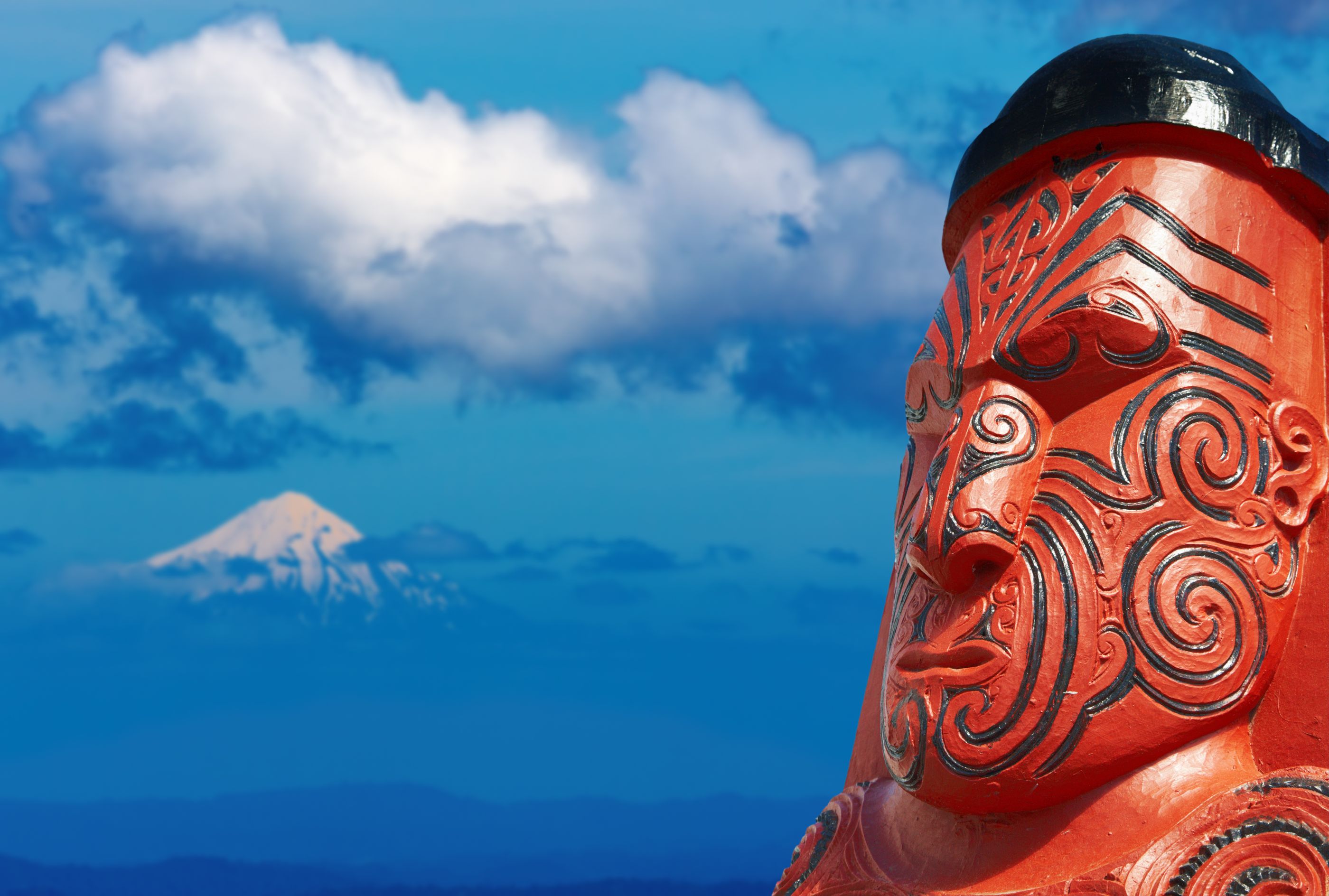 A Maori carving in Taranaki Mount in New Zealand
