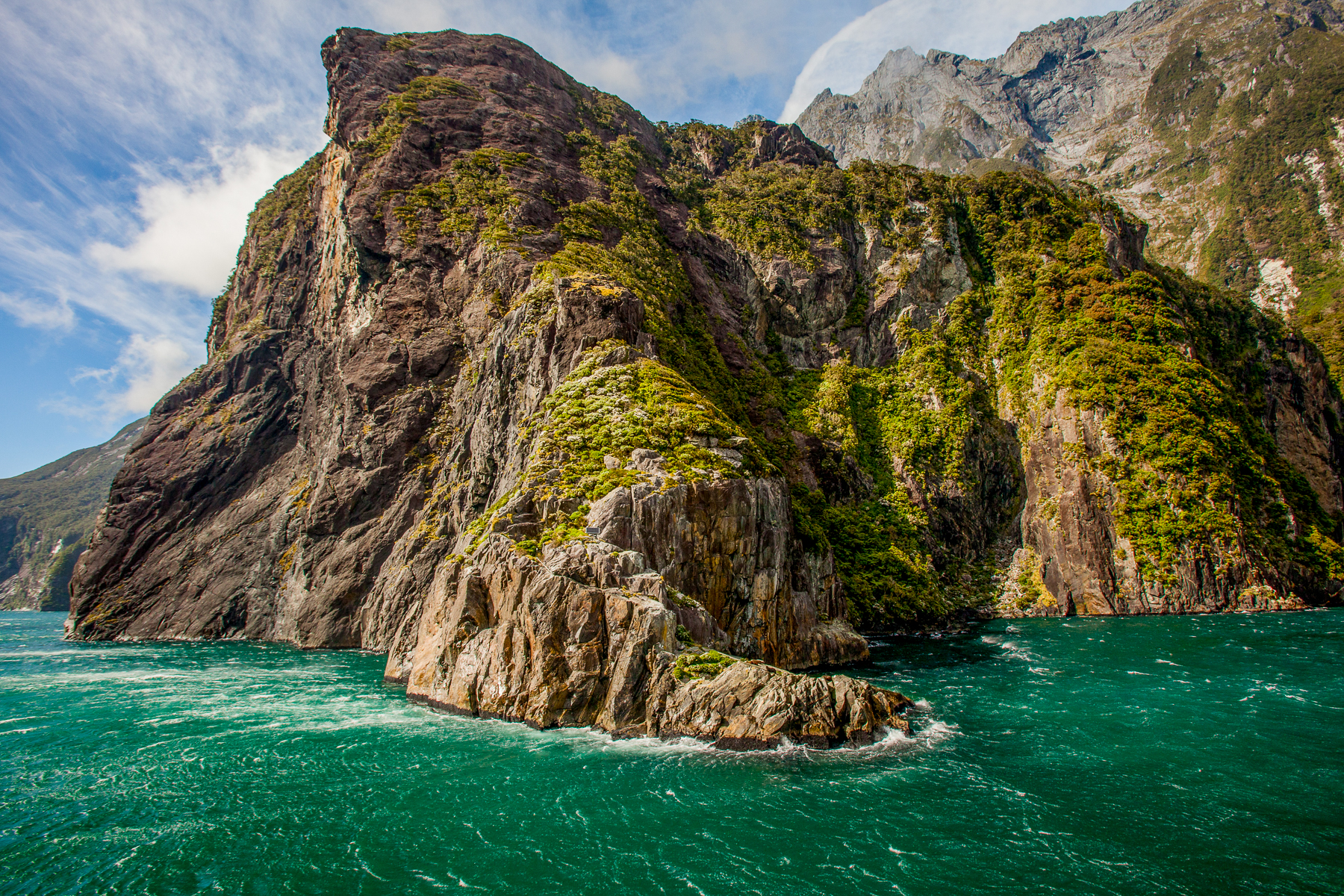 A view of the rock formations surrounding Milford Sound