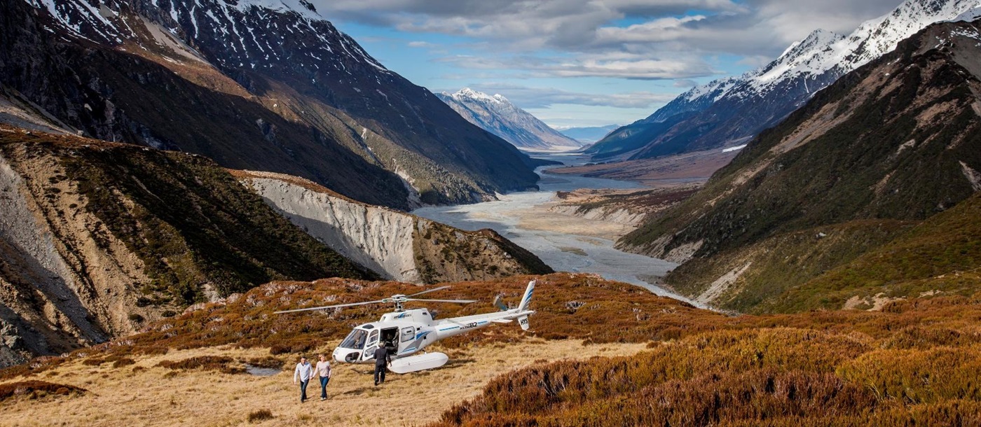A helicopter in the Southern Alps of New Zealand - photo credit Miles Holden