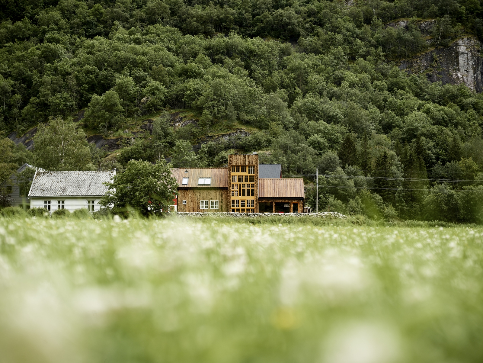 View of exterior from fields at 29-2 Aurland in Norway