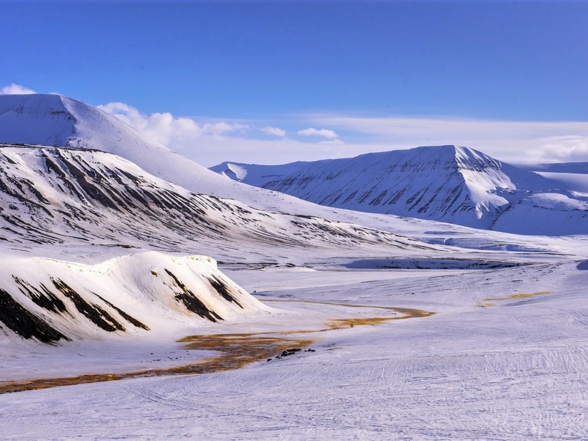 Winter landscape at Basecamp Isfjord Radio Adventure Hotel in Svalbard Norway