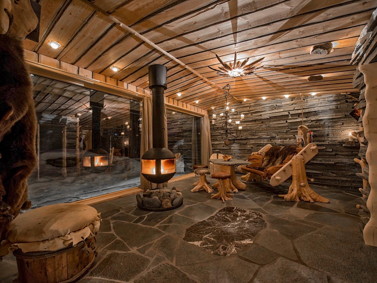 Interior of a guest cabin at Engholm Husky Design Lodge in Norway