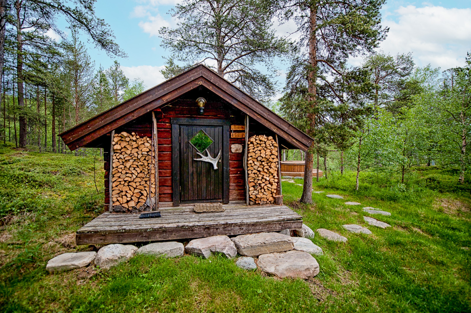 Exterior view of as guest cabin at Engholm Husky Design Lodge in Norway