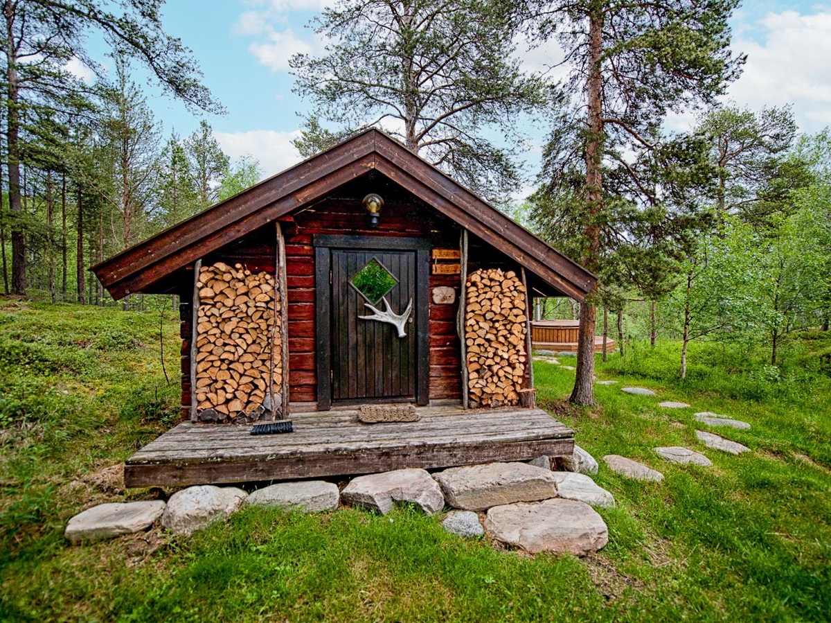 Exterior view of as guest cabin at Engholm Husky Design Lodge in Norway