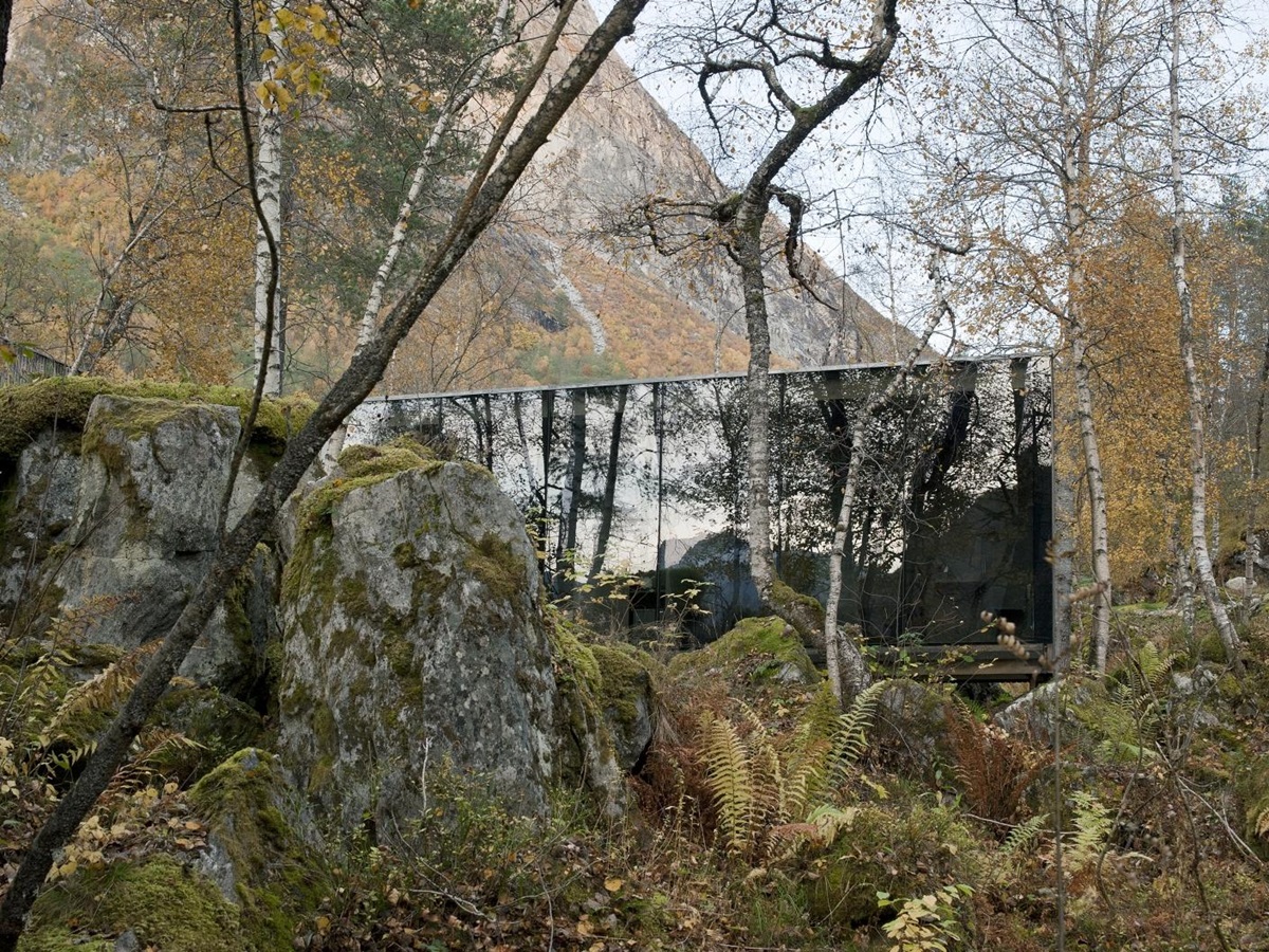 Exterior spring view of Juvet Landskapshotel in Norway