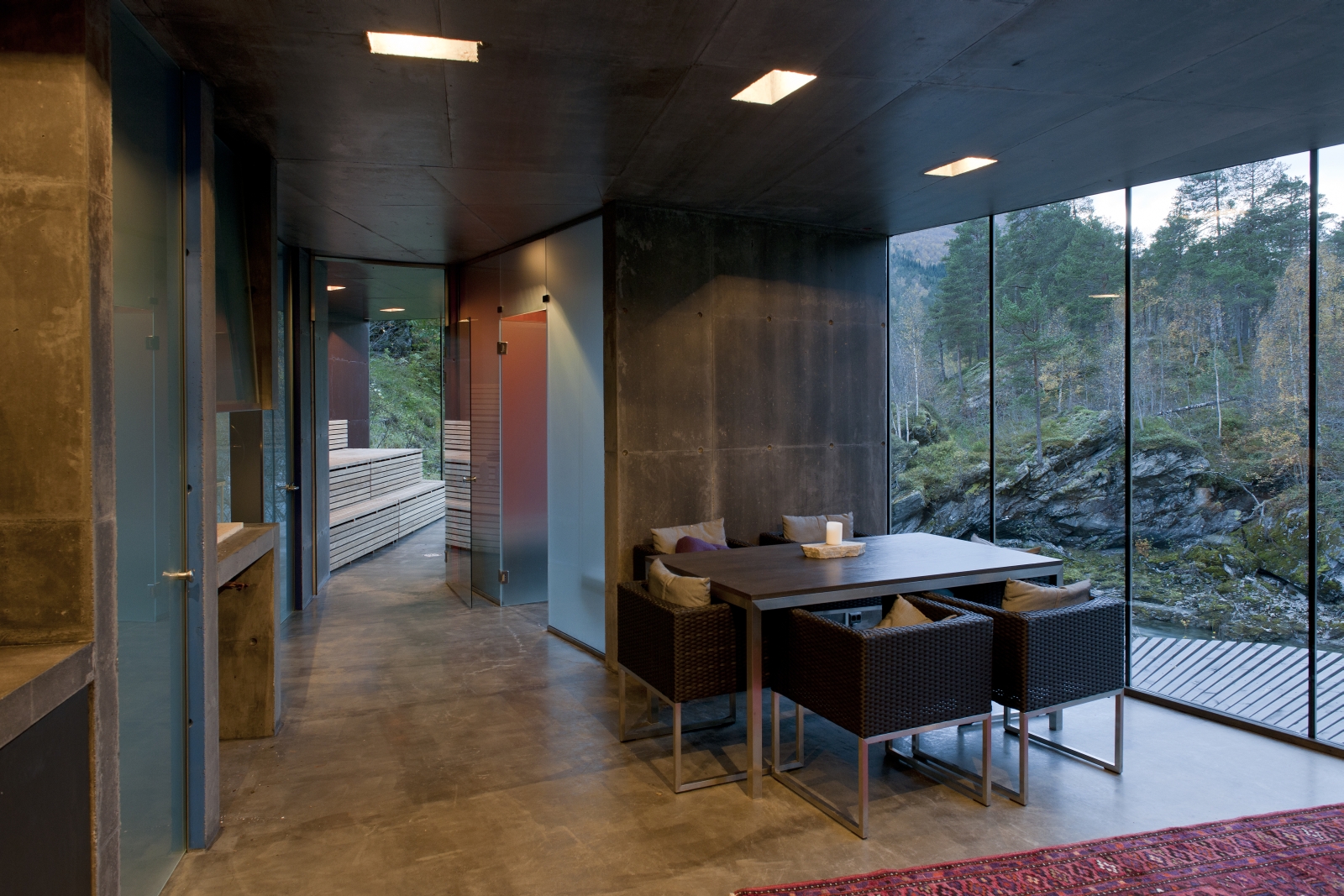 Open plan living space at Juvet Landskapshotel in Norway