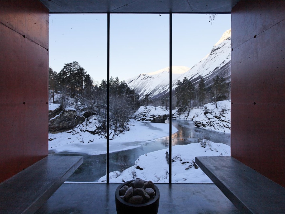 Narrow sauna view at Juvet Landskapshotel in Norway