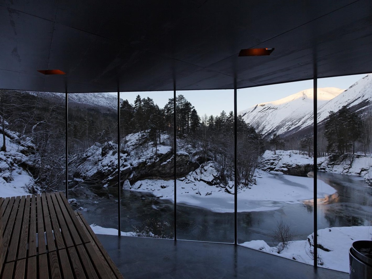 Panoramic sauna view at Juvet Landskapshotel in Norway
