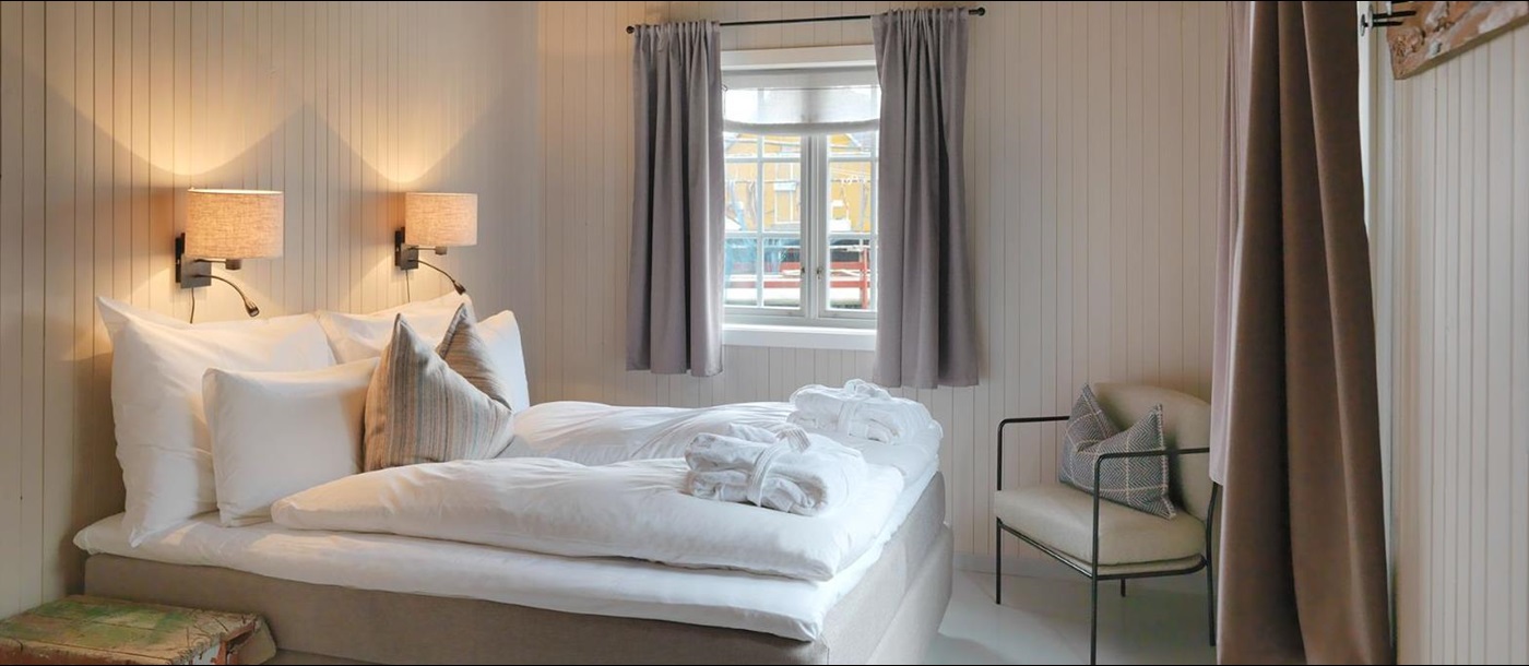 Guest bedroom at Nusfjord Arctic Resort in Norway