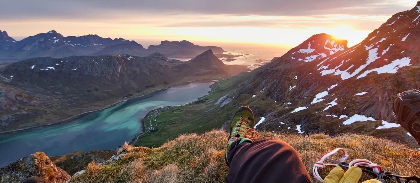 Climbing on the grounds of Nusfjord Arctic Resort in Norway