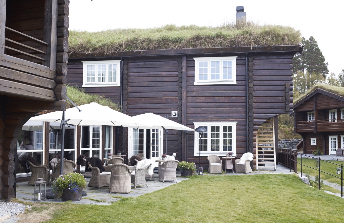 Courtyard view of Storfjord Hotel in Norway