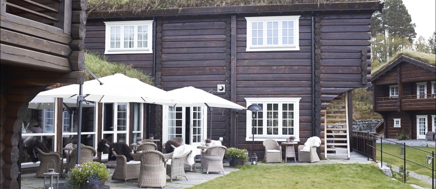 Courtyard view of Storfjord Hotel in Norway