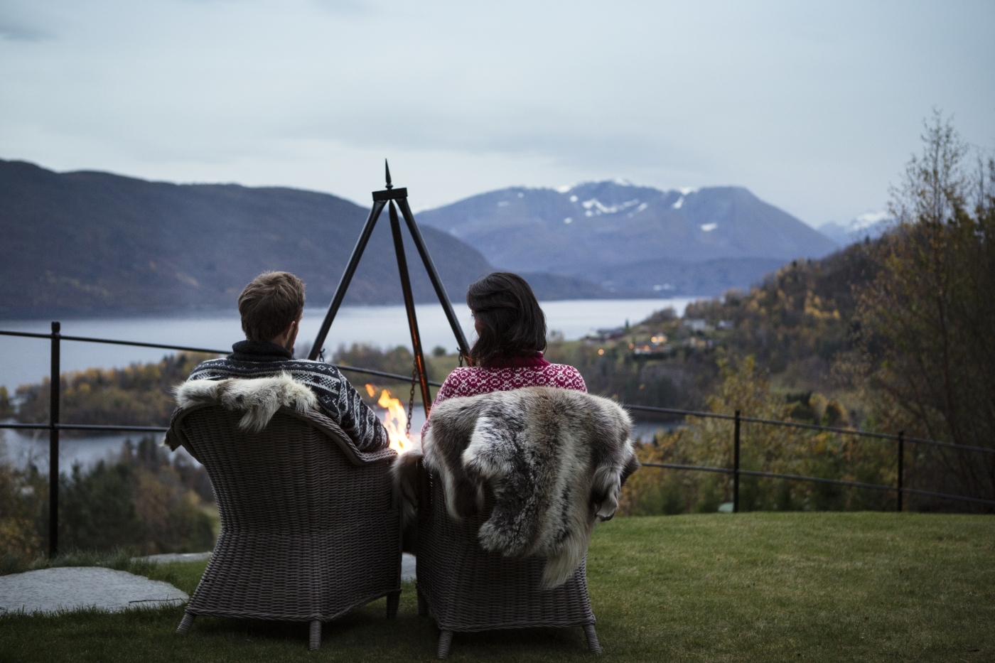 People enjoying the view at Storfjord Hotel in Norway