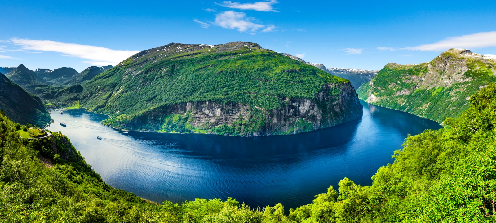 Panoramic view of Geiranger Fjord in Norway