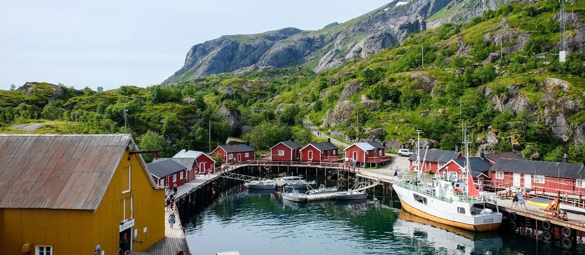 Pretty harbour of Nusfjord in the Lofoten Islands, Norway