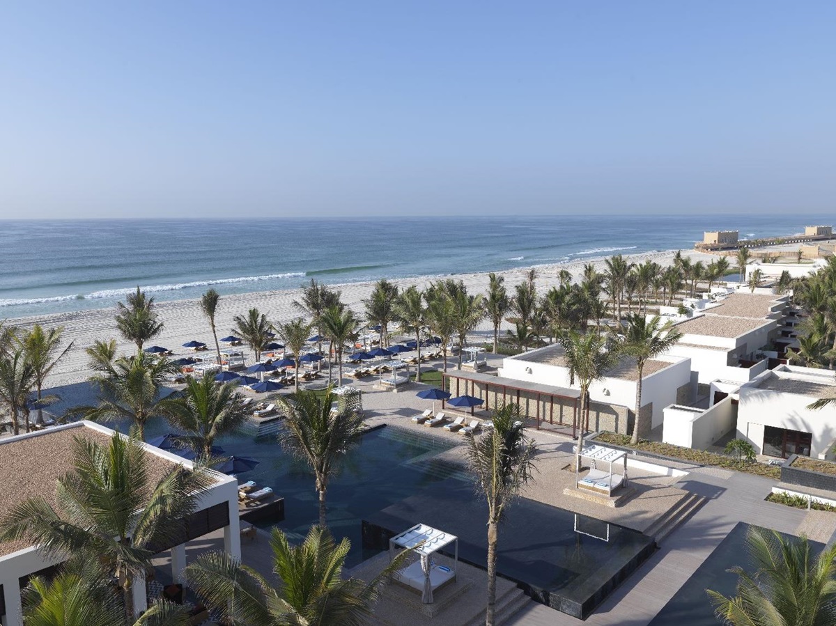 Aerial view of the Al Baleed Salalah by Anantara resort in Oman