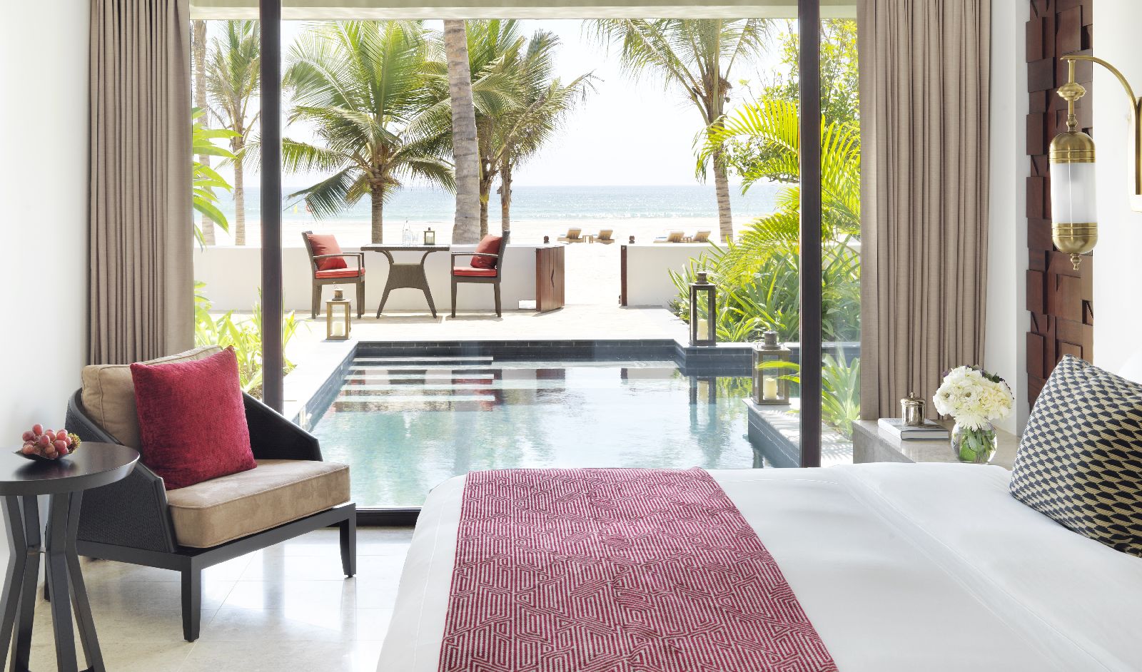 A beach view pool villa at the Al Baleed Salalah by Anantara resort in Oman