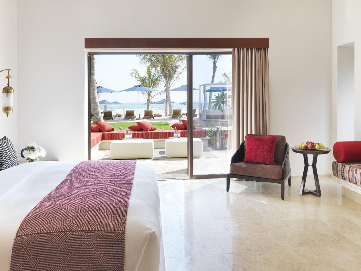 Deluxe beach view room at the Al Baleed Salalah by Anantara resort in Oman
