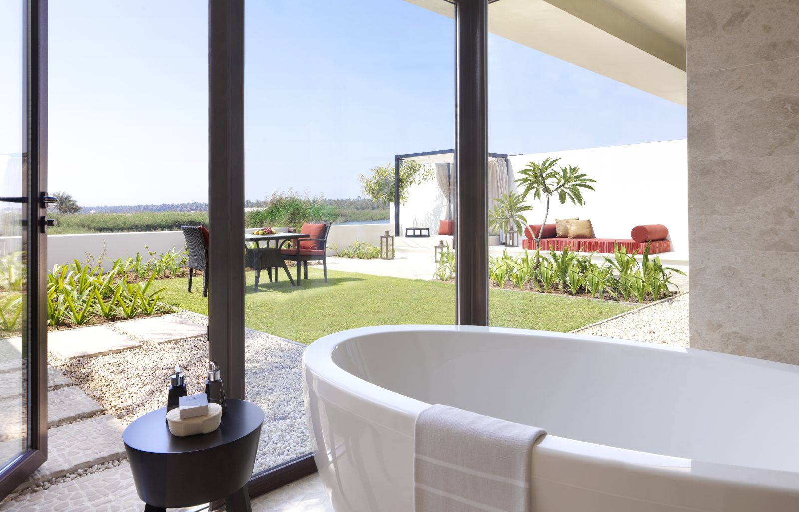Bathroom of a villa at the Al Baleed Salalah by Anantara resort in Oman