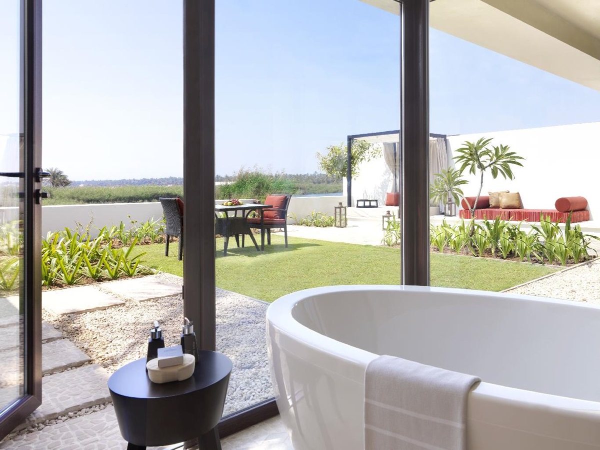 Bathroom of a villa at the Al Baleed Salalah by Anantara resort in Oman
