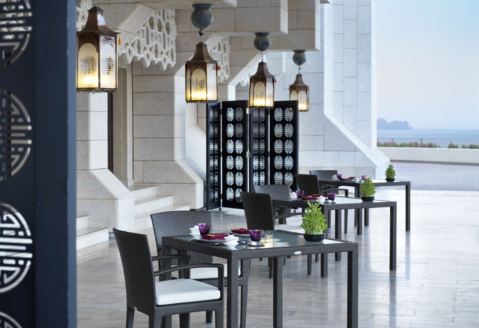 Refined dining terrace at the Al Bustan Palace Muscat Oman