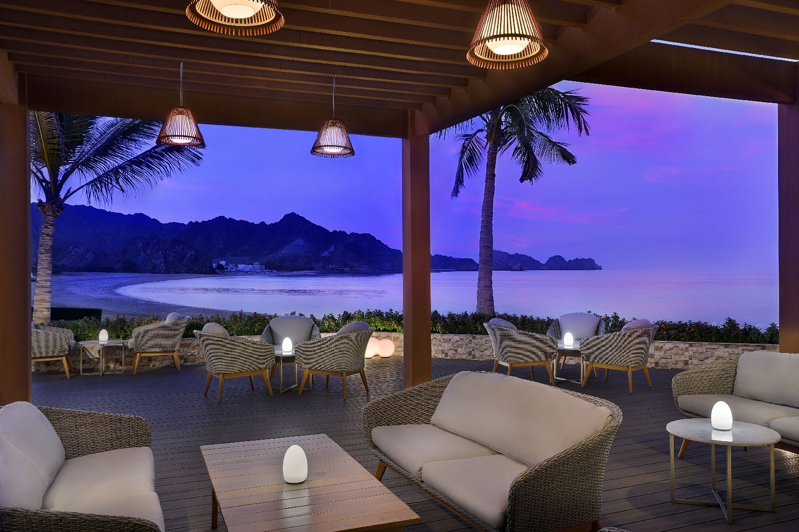 Sunset views from one of the bars at the Al Bustan Palace Muscat Oman