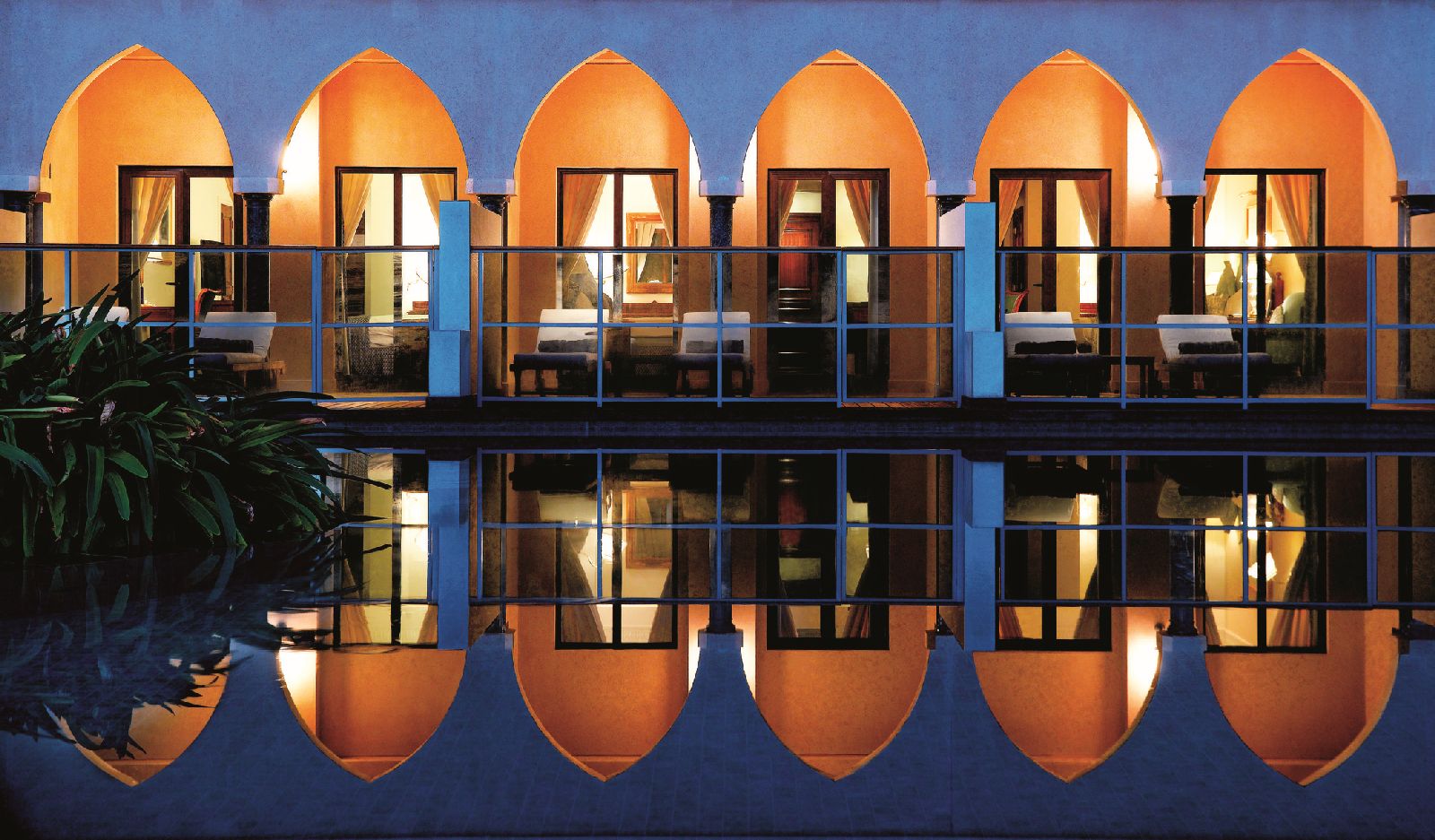 Reflections of the lagoon view rooms at the Al Bustan Palace Muscat Oman