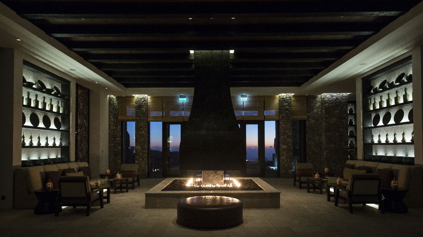 Firepit in the lobby of the Alila Jabal Akhdar in Oman