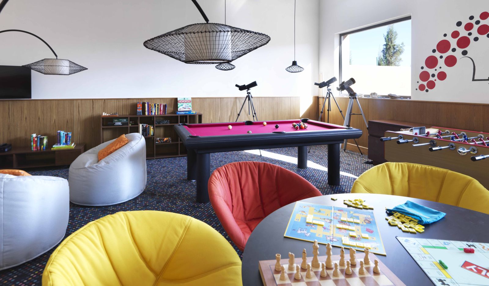 A pool table, board games, table football and telescopes in the Teens Club at the Anantara Al Jabal Al Akhdar Resort in Oman