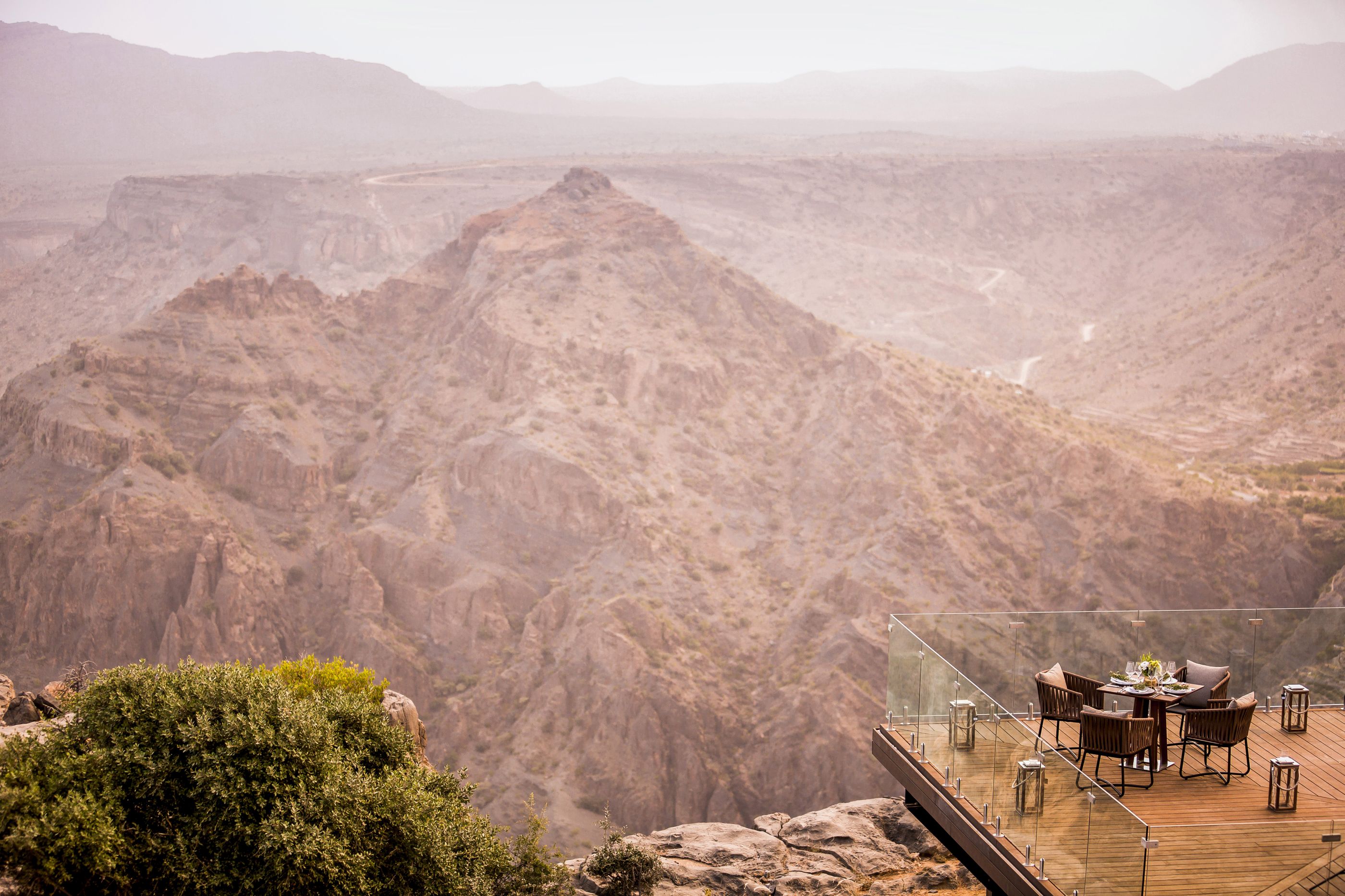 Outdoor dining with a view from Anantara Al Jabal Al Akhdar Resort, Oman