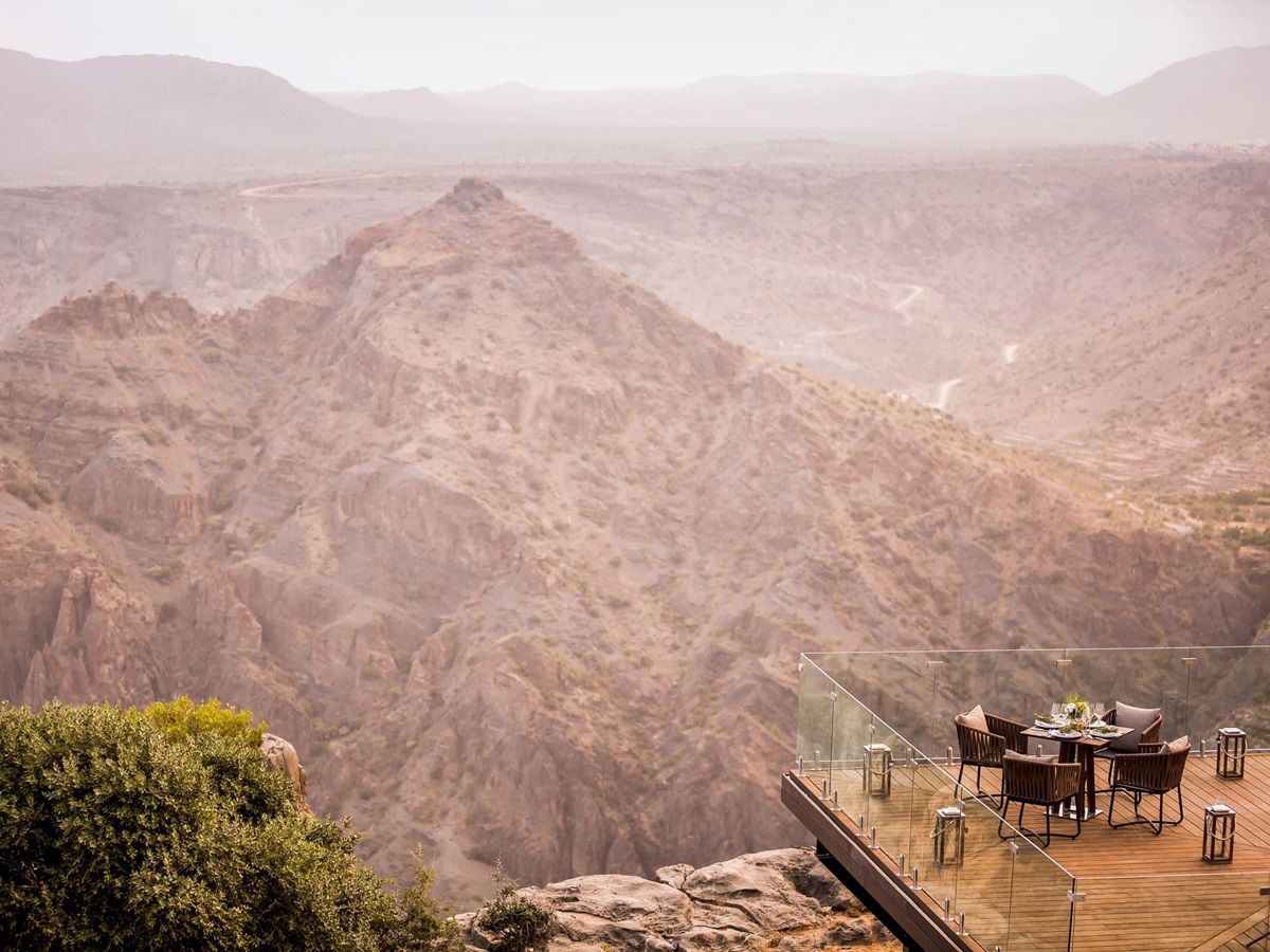 Outdoor dining with a view from Anantara Al Jabal Al Akhdar Resort, Oman