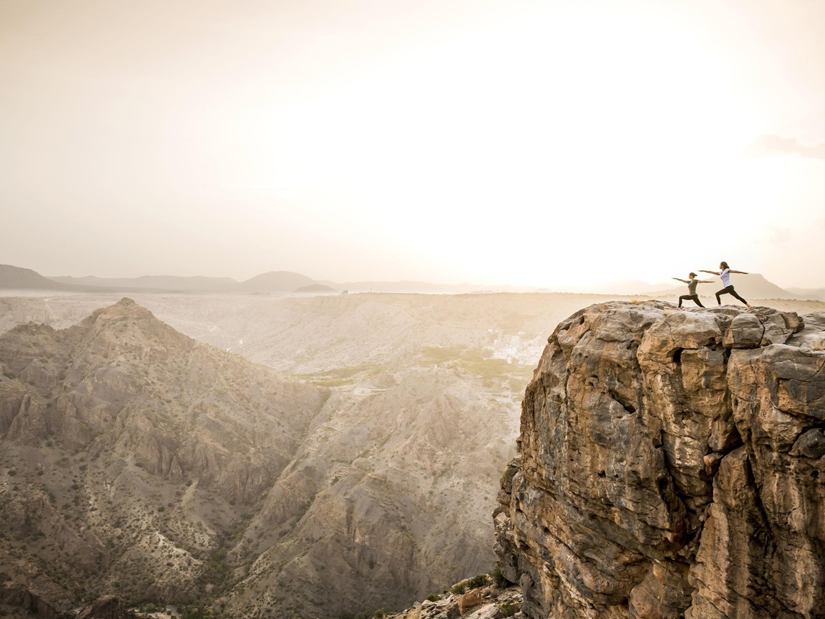 Yoga classes on top of the mountains near Anantara Al Jabal Al Akhdar Resort, Oman