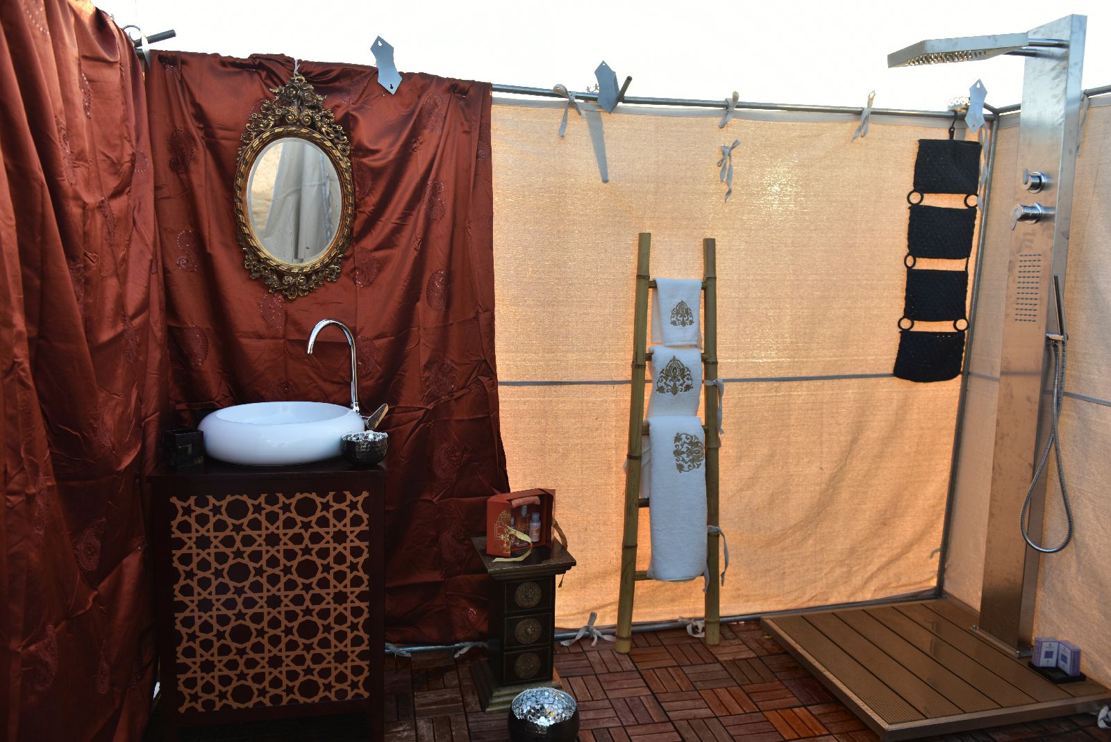 Private bathroom tent at the Canvas Club tented camp in Oman