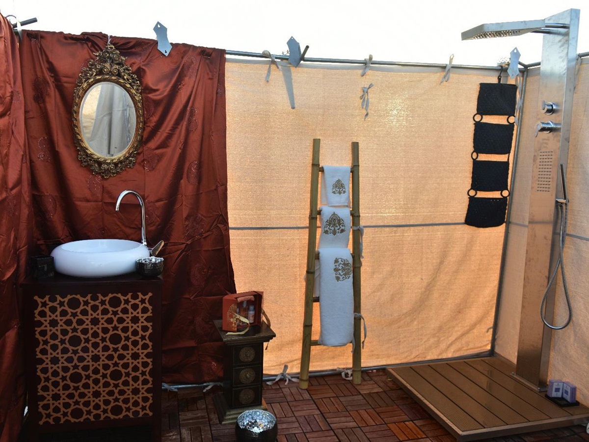 Private bathroom tent at the Canvas Club tented camp in Oman