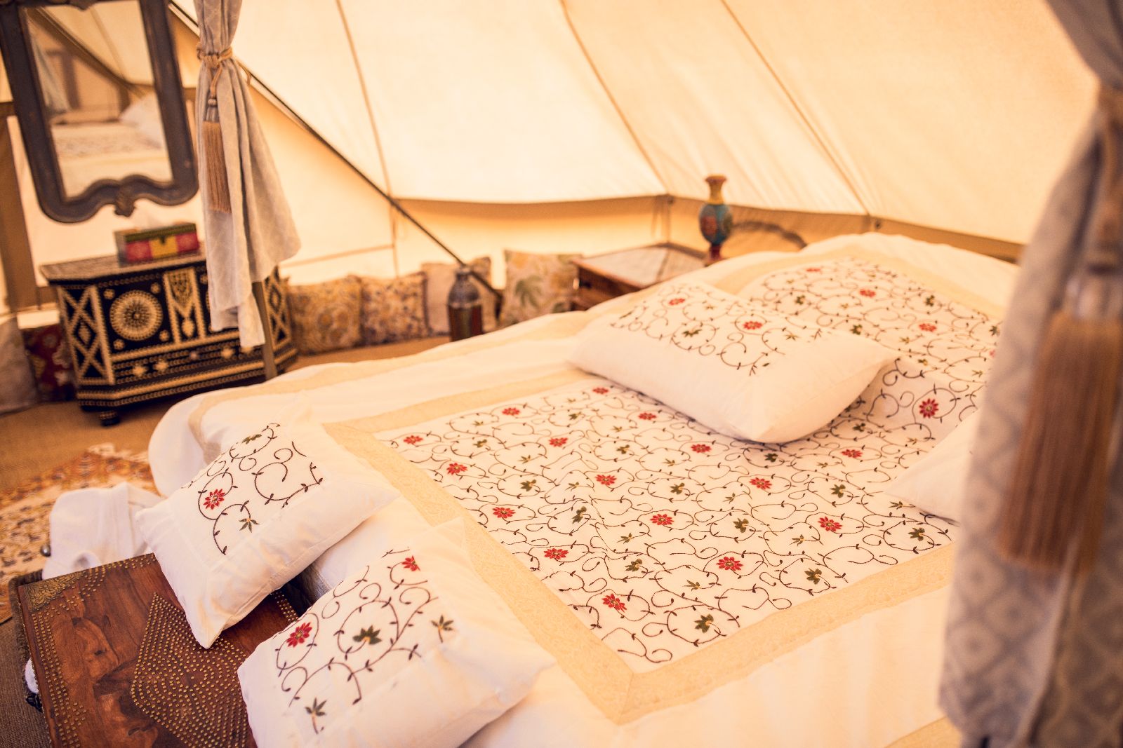 Comfortable bed in the Canvas Club tented camp in Oman